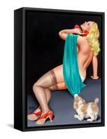 Pin-Up With Puppy-Peter Driben-Framed Stretched Canvas