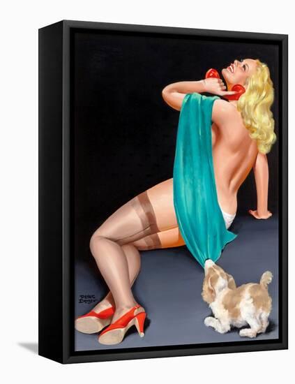 Pin-Up With Puppy-Peter Driben-Framed Stretched Canvas