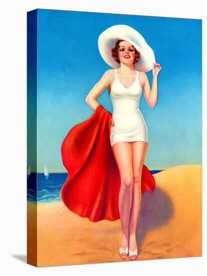 Pin-Up With White Hat at the Beach-null-Stretched Canvas