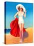 Pin-Up With White Hat at the Beach-null-Stretched Canvas