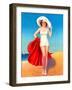 Pin-Up With White Hat at the Beach-null-Framed Art Print