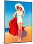 Pin-Up With White Hat at the Beach-null-Mounted Art Print