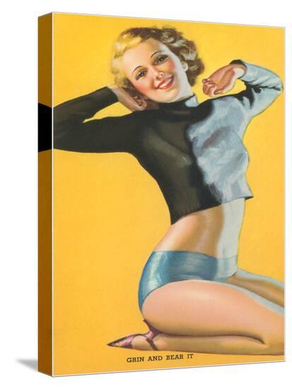 Pin-Up Woman On Haystack-Found Image Press-Stretched Canvas