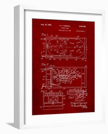 Pinball Machine Patent-Cole Borders-Framed Art Print