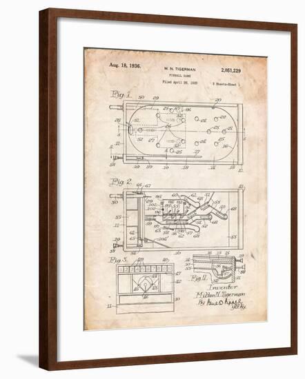 Pinball Machine Patent-Cole Borders-Framed Art Print