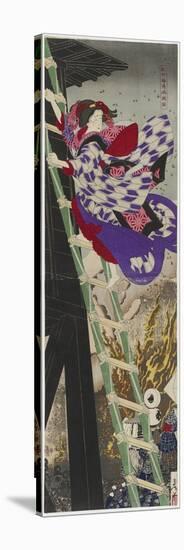 Pine, Bamboo, and Plum: the Framed Painting at Yushima, 1885 (Colour Woodblock Printed Diptych)-Tsukioka Yoshitoshi-Stretched Canvas