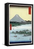 Pine Beach at Miho in Suruga with View of Mount Fuji, Japanese Wood-Cut Print-Lantern Press-Framed Stretched Canvas