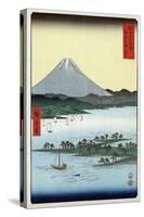 Pine Beach at Miho in Suruga with View of Mount Fuji, Japanese Wood-Cut Print-Lantern Press-Stretched Canvas