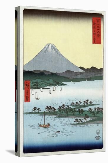 Pine Beach at Miho in Suruga with View of Mount Fuji, Japanese Wood-Cut Print-Lantern Press-Stretched Canvas
