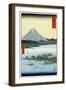 Pine Beach at Miho in Suruga with View of Mount Fuji, Japanese Wood-Cut Print-Lantern Press-Framed Art Print