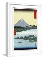 Pine Beach at Miho in Suruga with View of Mount Fuji, Japanese Wood-Cut Print-Lantern Press-Framed Art Print