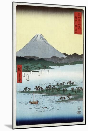 Pine Beach at Miho in Suruga with View of Mount Fuji, Japanese Wood-Cut Print-Lantern Press-Mounted Art Print