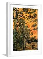 Pine Trees Against a Red Sky with Setting Sun-Vincent van Gogh-Framed Art Print