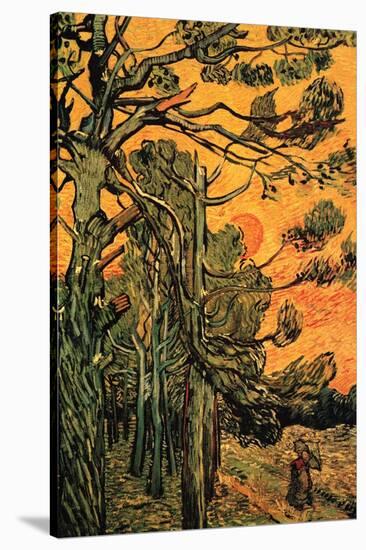 Pine Trees Against a Red Sky with Setting Sun-Vincent van Gogh-Stretched Canvas