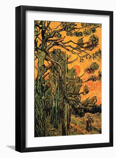 Pine Trees Against a Red Sky with Setting Sun-Vincent van Gogh-Framed Art Print