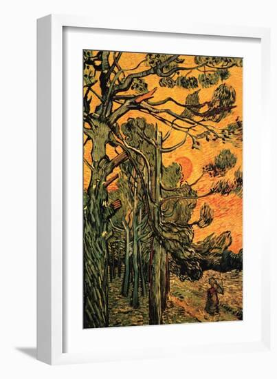 Pine Trees Against a Red Sky with Setting Sun-Vincent van Gogh-Framed Art Print