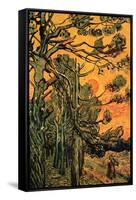 Pine Trees Against a Red Sky with Setting Sun-Vincent van Gogh-Framed Stretched Canvas