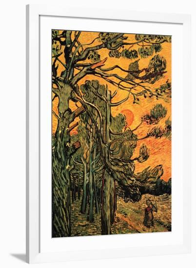 Pine Trees Against a Red Sky with Setting Sun-Vincent van Gogh-Framed Art Print