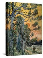 Pine Trees with Sunset and Female Figure, 1889-Vincent van Gogh-Stretched Canvas
