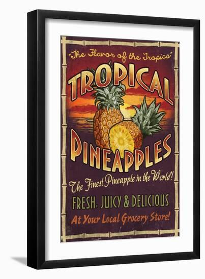Pineapple - Vintage Sign-Lantern Press-Framed Art Print