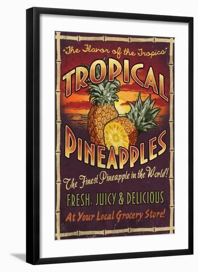 Pineapple - Vintage Sign-Lantern Press-Framed Art Print