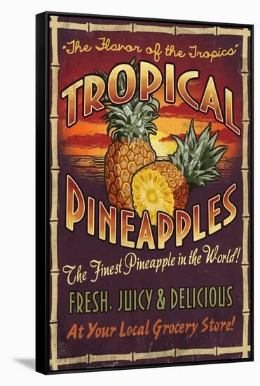 Pineapple - Vintage Sign-Lantern Press-Framed Stretched Canvas