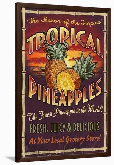 Pineapple - Vintage Sign-Lantern Press-Framed Art Print