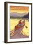 Pinecrest Lake, California - Canoe Scene-Lantern Press-Framed Art Print