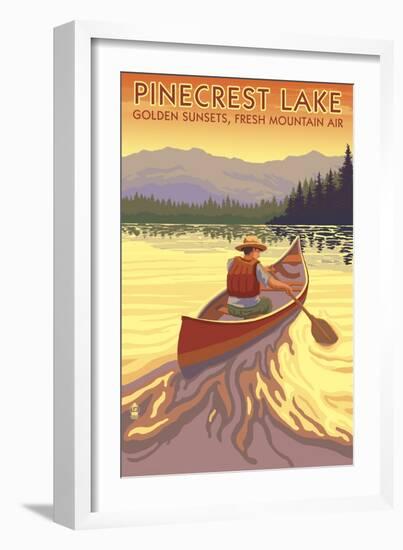 Pinecrest Lake, California - Canoe Scene-Lantern Press-Framed Art Print