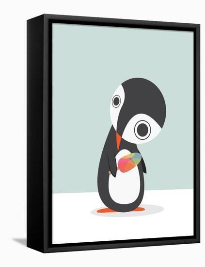 Pingu Loves Ice Cream-Volkan Dalyan-Framed Stretched Canvas