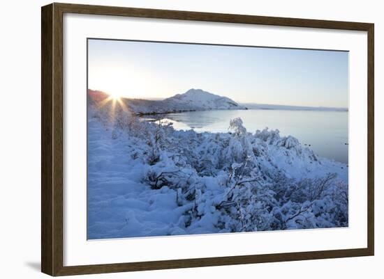 Pingvallavatn Lake with the Shore and Distant Mountains Covered in Snow-Lee Frost-Framed Photographic Print