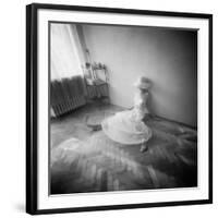 Pinhole Camera Shot of Sitting Topless Woman in Hoop Skirt-Rafal Bednarz-Framed Photographic Print