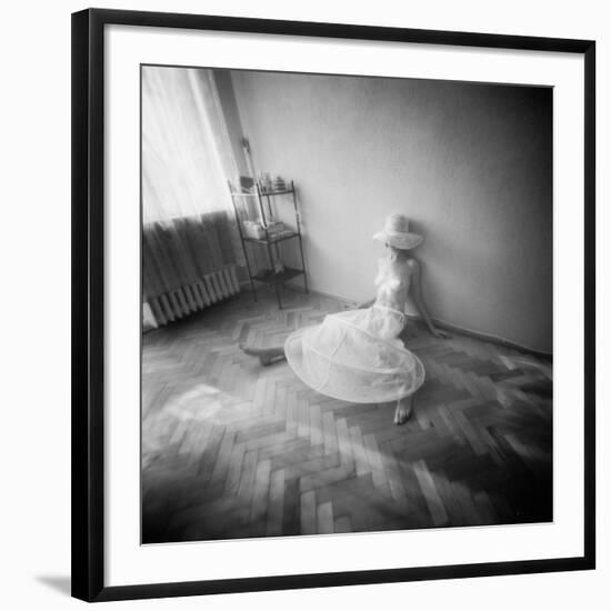 Pinhole Camera Shot of Sitting Topless Woman in Hoop Skirt-Rafal Bednarz-Framed Photographic Print