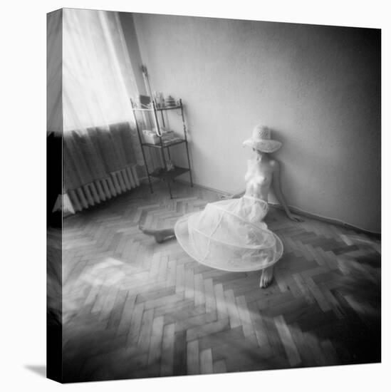Pinhole Camera Shot of Sitting Topless Woman in Hoop Skirt-Rafal Bednarz-Stretched Canvas