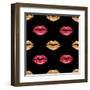 Pink and Gold Shimmer Lipstick. Kiss Lips, Girl Mouth. Makeup Seamless Pattern, Fashion Wallpaper.-Anton Malina-Framed Art Print