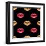 Pink and Gold Shimmer Lipstick. Kiss Lips, Girl Mouth. Makeup Seamless Pattern, Fashion Wallpaper.-Anton Malina-Framed Art Print