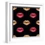 Pink and Gold Shimmer Lipstick. Kiss Lips, Girl Mouth. Makeup Seamless Pattern, Fashion Wallpaper.-Anton Malina-Framed Art Print