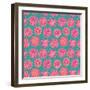 Pink and Green Doodle Seamless Flower Pattern-nad_o-Framed Art Print