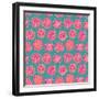 Pink and Green Doodle Seamless Flower Pattern-nad_o-Framed Art Print