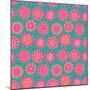 Pink and Green Doodle Seamless Flower Pattern-nad_o-Mounted Art Print