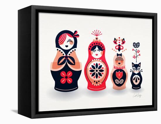 Pink and Navy Russian Dolls-Cat Coquillette-Framed Stretched Canvas