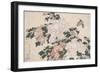 Pink and Red Peonies Blown to the Left in a Breeze and a Butterfly-Chokosai Eisho-Framed Giclee Print