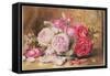 Pink and Red Roses in a Bowl-Mary Elizabeth Duffield-Framed Stretched Canvas