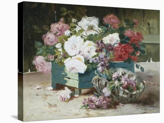 Pink and Red Roses-Eugene Henri Cauchois-Stretched Canvas