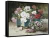 Pink and Red Roses-Eugene Henri Cauchois-Framed Stretched Canvas