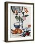 Pink and Tangerine Roses in a Blue and White Beaker Vase with Oranges in a Bowl and a Black Fan,…-Samuel John Peploe-Framed Giclee Print
