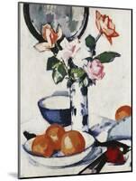 Pink and Tangerine Roses in a Blue and White Beaker Vase with Oranges in a Bowl and a Black Fan,…-Samuel John Peploe-Mounted Giclee Print