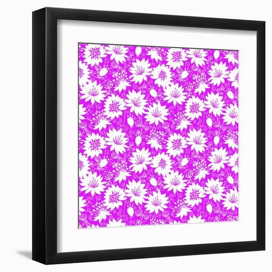 Pink and White Floral Silhouettes Seamless Pattern Background-Oksancia-Framed Art Print