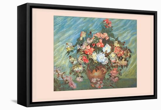 Pink and White Roses-Vincent van Gogh-Framed Stretched Canvas