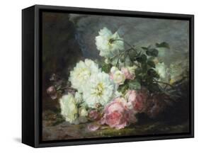 Pink and White Roses-Andre Perrachon-Framed Stretched Canvas